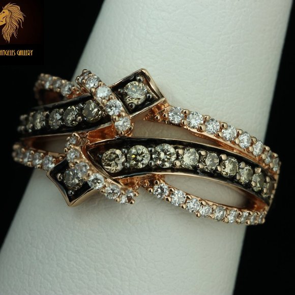 $4950 /  Levian cross over Ring / 7/8 CWT Chocolate & Vanilla Diamond / 14K gold - Picture 8 of 9